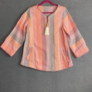 Soft Surroundings Sweater poncho Striped Zip Neck Tassel festival boho size S